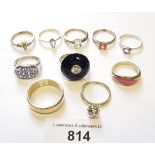 Group of ten various silver dress rings set gem and semi precious stones