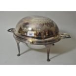 Good quality Edwardian oval silver plated breakfast stand with rollover cover