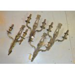 Set of four 20th Century gilt brass two branch wall lights