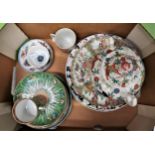 Box containing a small collection of various oriental enamel figural and floral decorated plates,