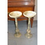 Pair of 20th Century Italian alabaster turned column torcheres, 23ins high