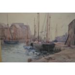 Two unframed watercolours, boats in a harbour, signed R.B. Nisbet and view of Lower Brockhampton,