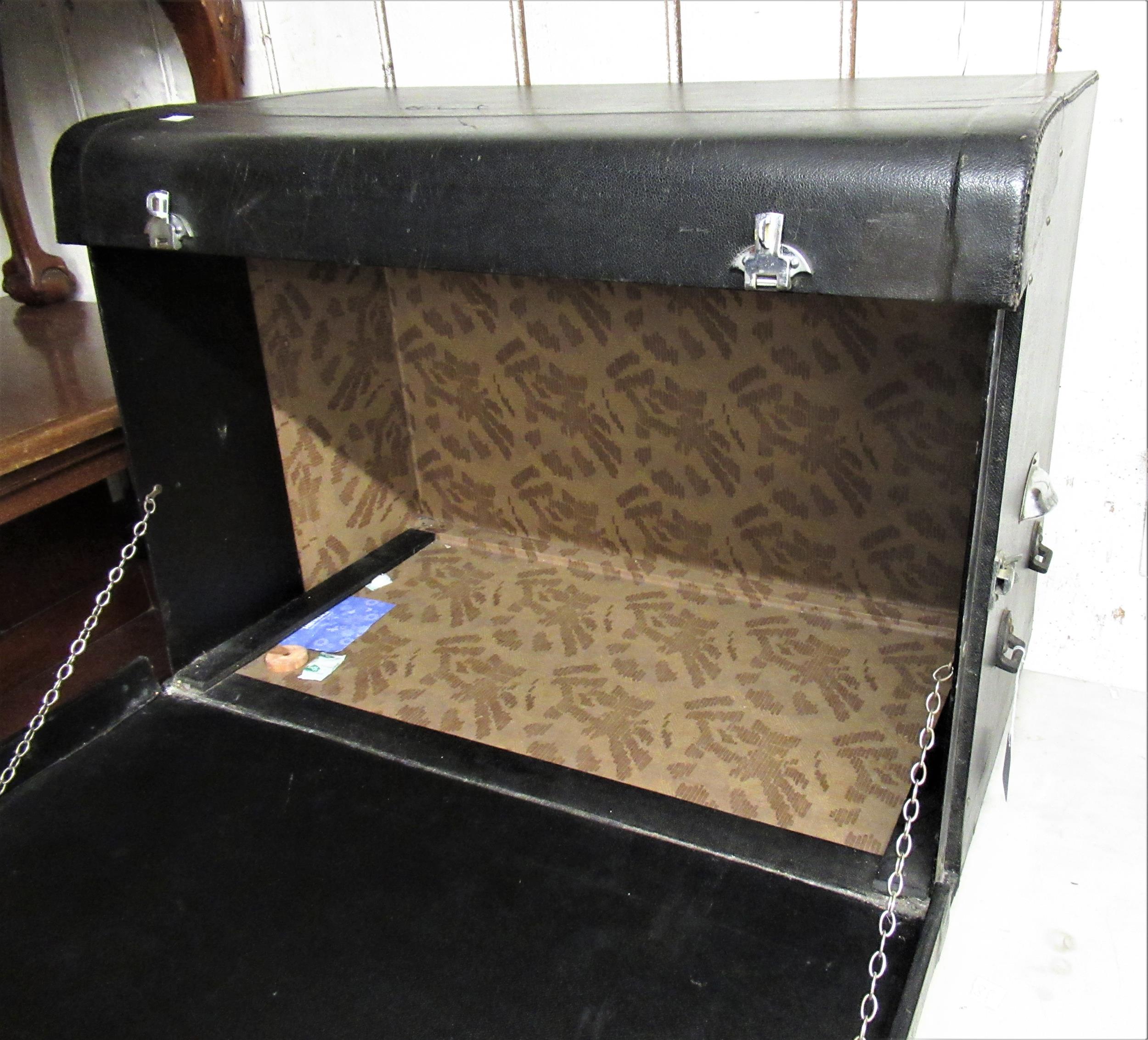 Large early 20th Century faux leather covered car trunk with chrome handles and lock plates, 30ins - Image 2 of 2