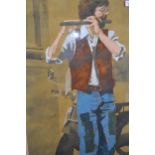 Mid 20th Century mixed media study, portrait of a flautist, signed indistinctly, 29ins x 20.5ins,