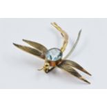 9ct Gold insect brooch set pale blue stone