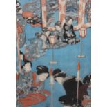 Late 19th / early 20th Century Japanese woodblock print of Geishas in an interior, 13.5ins x 9.25ins