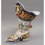 Late 19th / early 20th Century Continental Majolica vase in the form of a boot, 10ins high