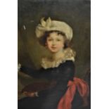 After Vigee Le Brun, oil on canvas, portrait of the artist with palette and brushes, 9ins x 7ins, in