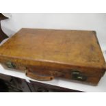 Tom Hill, Sloane Street, London, leather suitcase with brass fittings, 28ins x 17ins x 7ins high