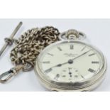 J.W Benson English silver cased crown wind open face pocket watch, the dial with Roman numerals