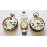 Two Goliath pocket watches with enamel dials having Roman numerals and subsidiary seconds and a C.K.