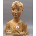 August Gerber, late 19th / early 20th Century plaster head and shoulder bust of a young man (