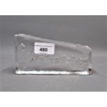 Unusual Whitefriars clear glass advertising brick, 6ins wide Small chip to edge on the back