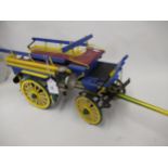 Mid to late 20th Century painted wooden model of a horsedrawn four wheeled carriage