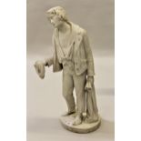 19th Century carved marble figure of a boy beggar, on integral oval plinth (slight damages), 27.5ins