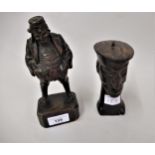 Continental carved wooden figure of a man in a hat, 7.5ins high and a pot in the form of a man's