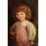 19th Century oil on board, portrait of a child holding a doll, 15ins x 11ins