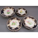 19th Century English porcelain eight piece dessert service, each with floral painted decoration