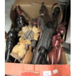 Box containing a quantity of 20th Century African carved hardwood figures