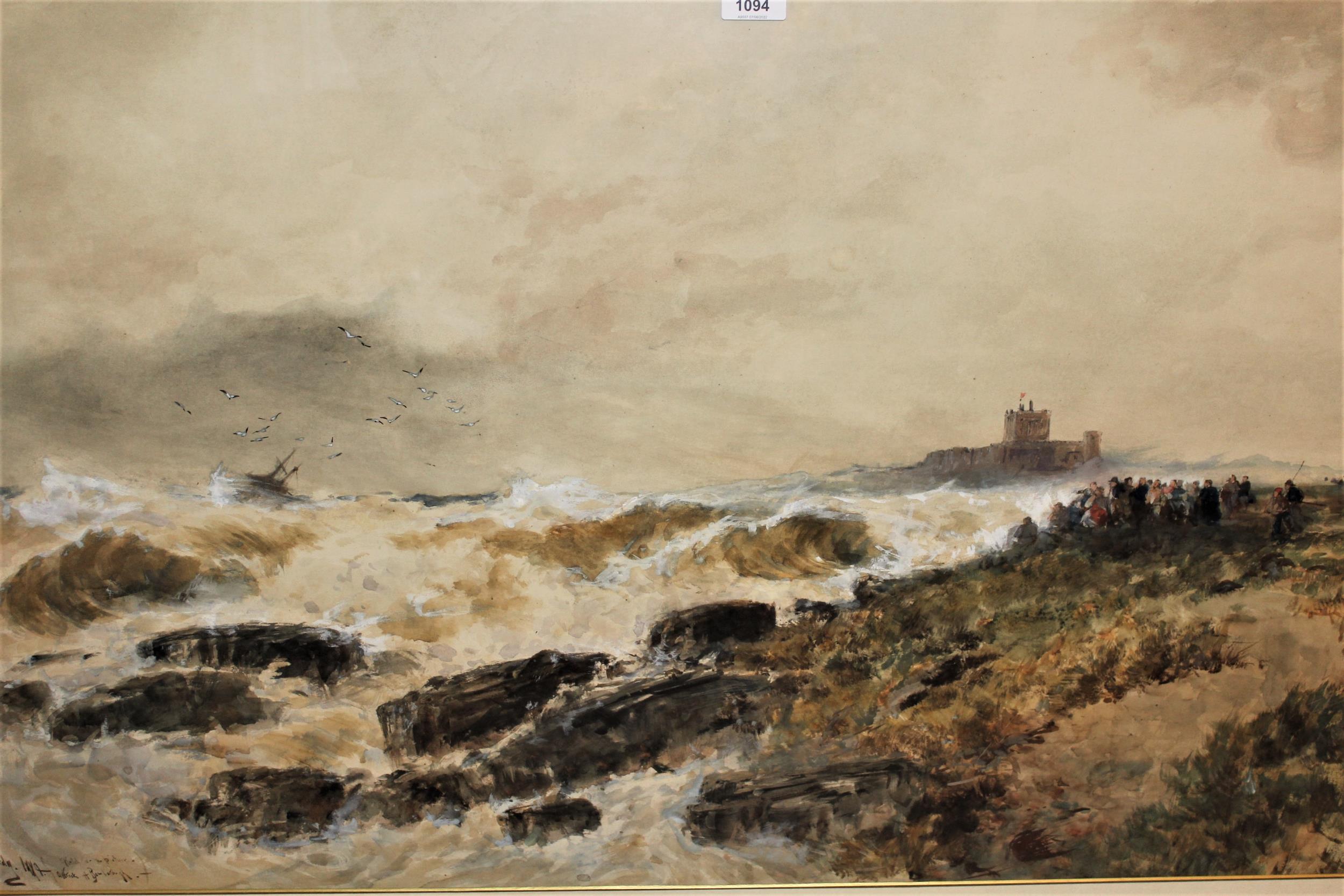 Thomas Bush Hardy, large watercolour inscribed ' Sketch for the Picture, a Wreck off Bamborough ',