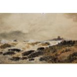 Thomas Bush Hardy, large watercolour inscribed ' Sketch for the Picture, a Wreck off Bamborough ',