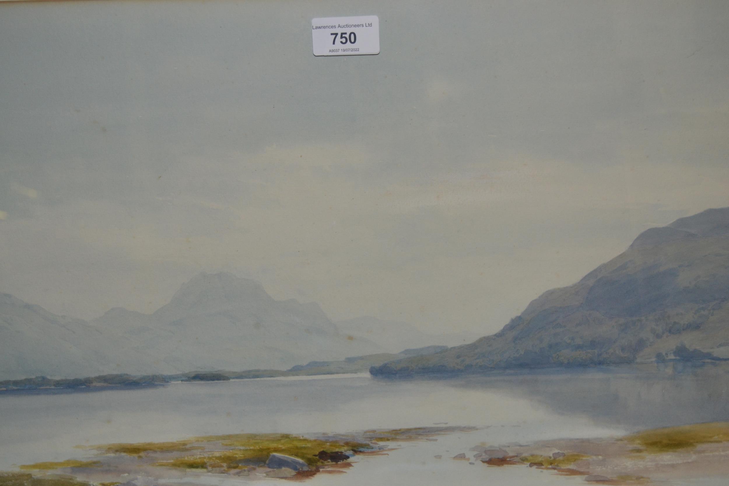 Percy Dixon, watercolour, mountain lake scene, embossed signature stamp, 30ins x 20ins, gilt framed