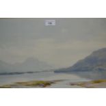 Percy Dixon, watercolour, mountain lake scene, embossed signature stamp, 30ins x 20ins, gilt framed