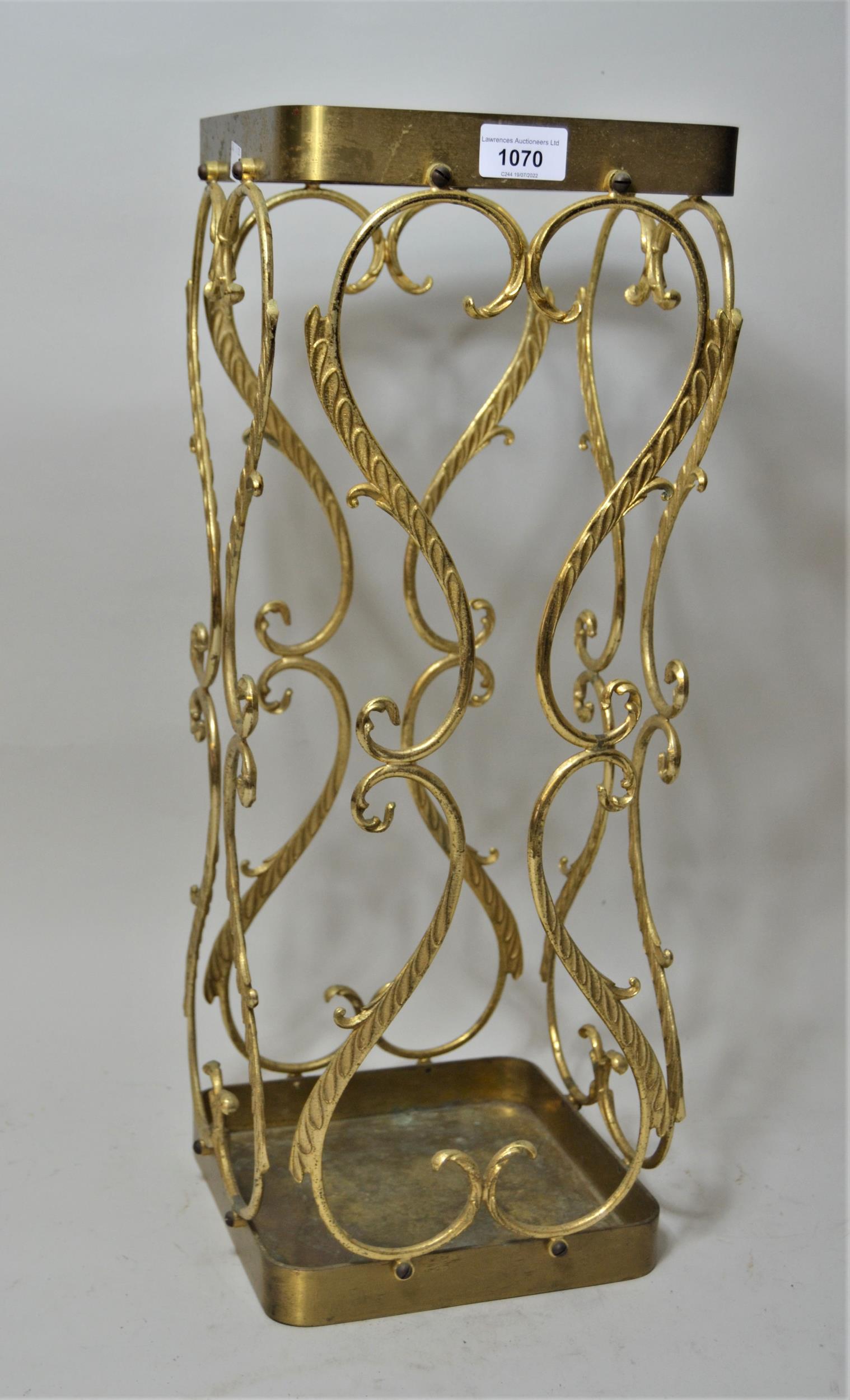 Brass 1970's Italian solid Hollywood regency umbrella stand, 22ins high x 8.5ins square