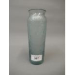 Modern Lalique pale blue glass vase with relief floral decoration and original label to the base,