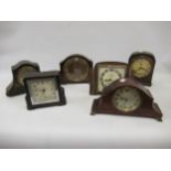 19th Century black slate two train mantel clock with visible escapement together with six various