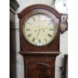 George III mahogany longcase clock, the arched hood above an arched door raised on bracket feet, the