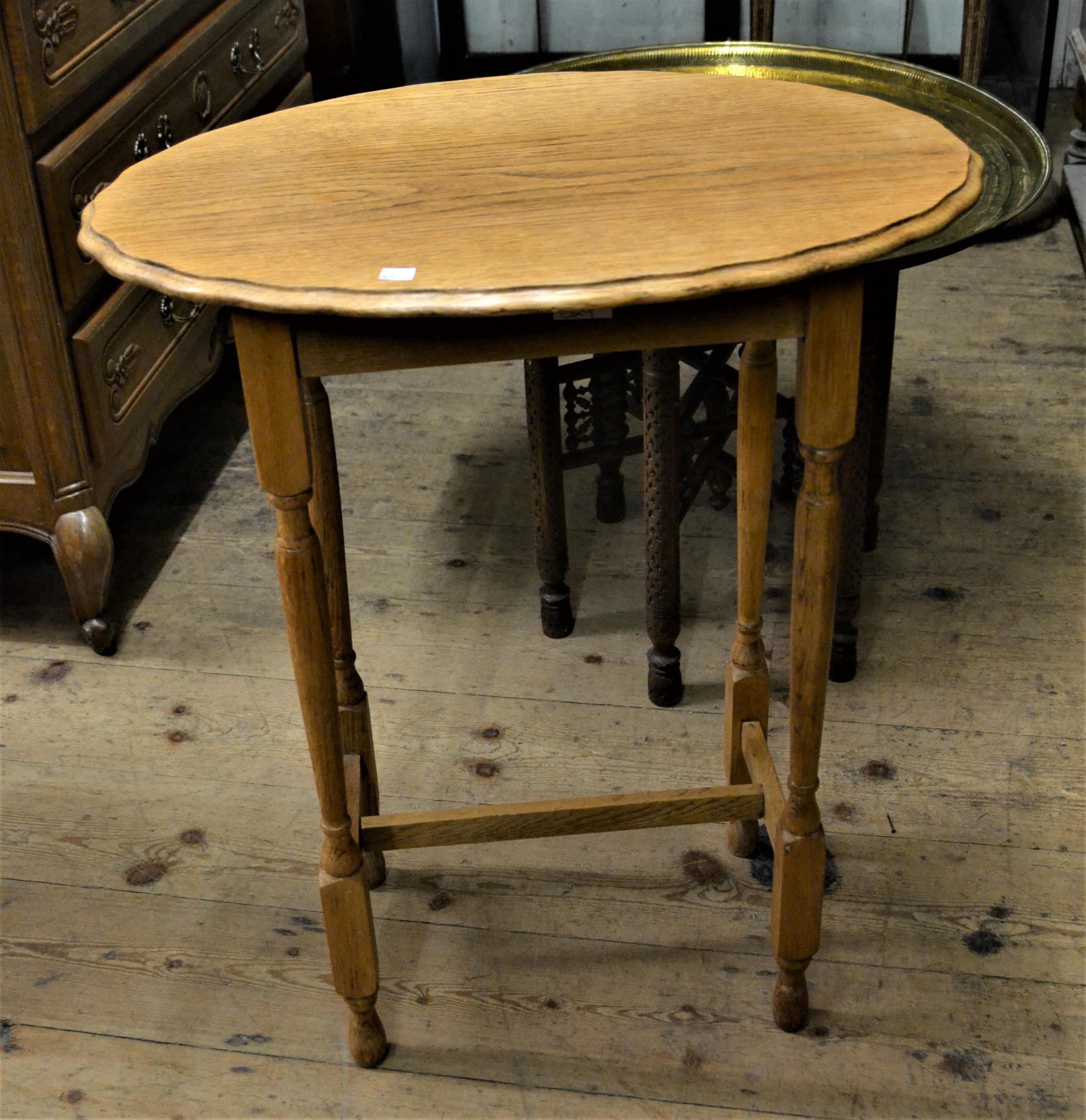1930's Rectangular oak occasional table with carved moulded top raised on turned supports, - Image 2 of 2