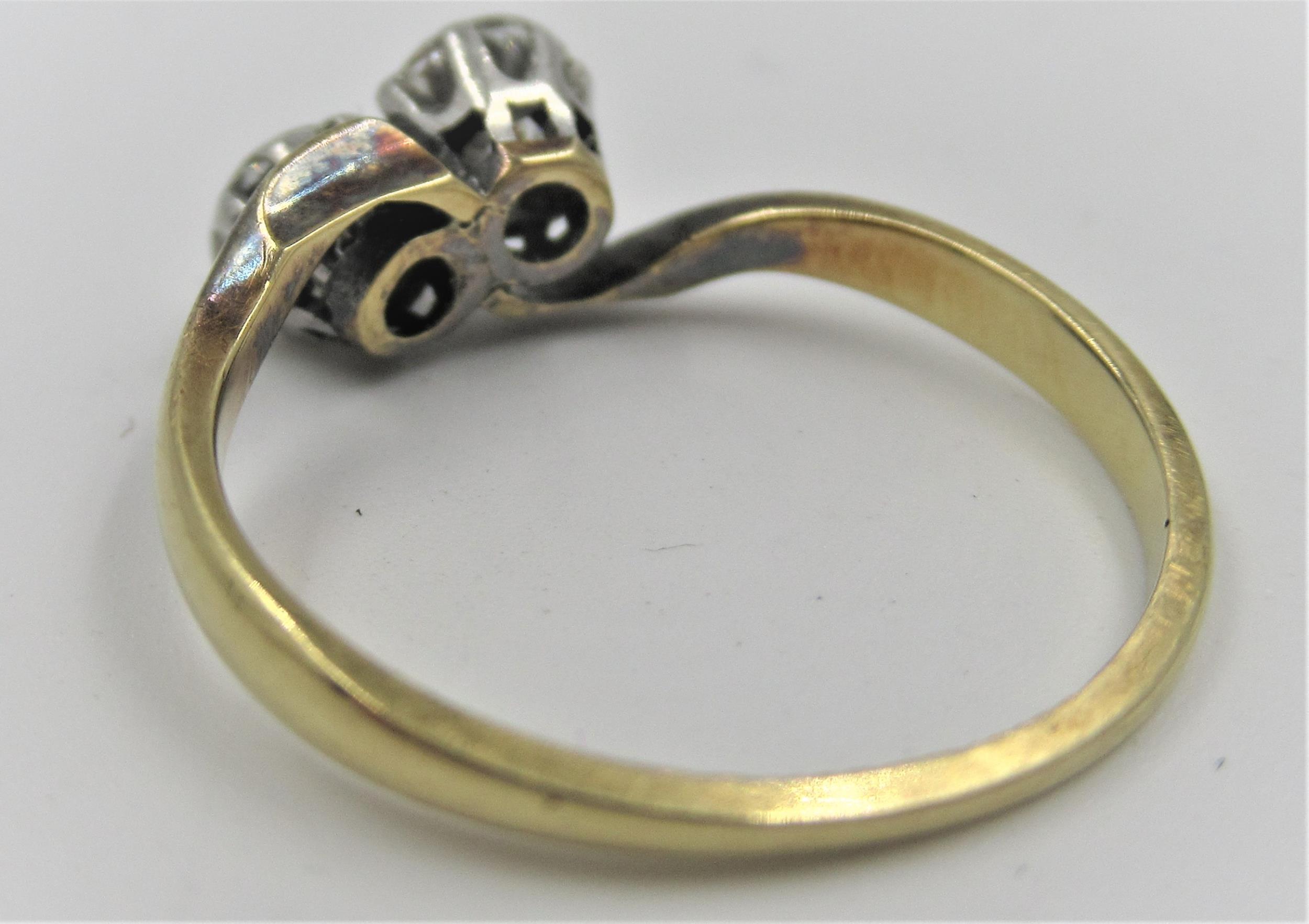18ct Gold and platinum two stone diamond crossover ring, size K - Image 3 of 3