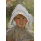 In the manner of George Clausen, early 20th Century oil on panel, head and shoulder portrait of a