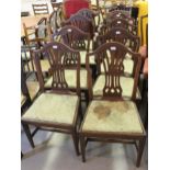 Set of eight (six plus two) 19th Century pierced splat back dining chairs with drop in seats