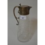 Birmingham silver mounted etched glass claret jug, 10ins high