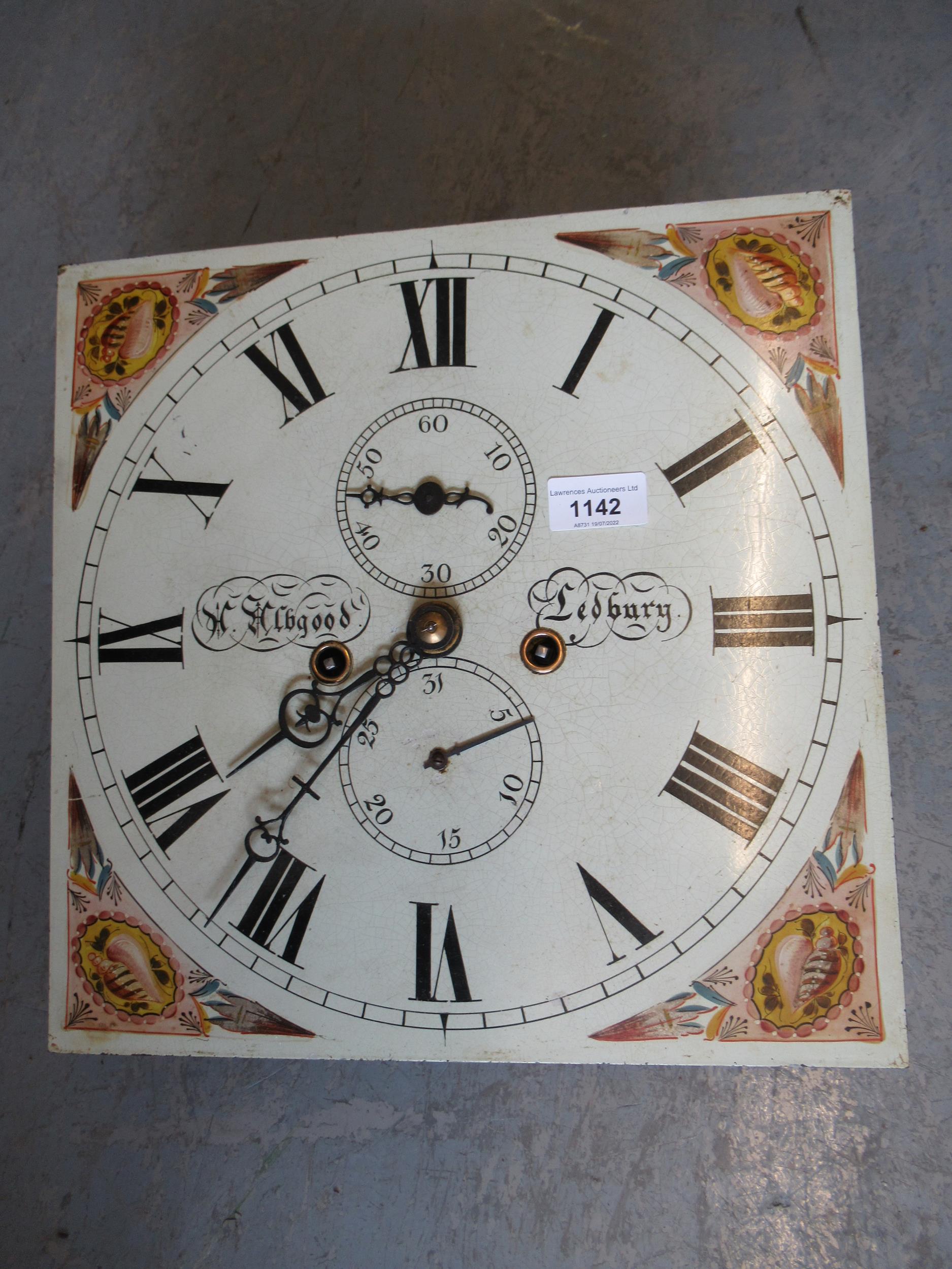 George III 13in painted dial eight day clock movement by H. Hobgood of Ledbury, together with an