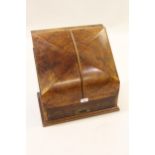 Good quality Victorian figured walnut stationery box with a small hinged lid and two doors enclosing