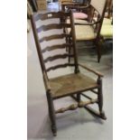 Lancashire style ladderback elbow chair, together with three 19th Century dining chairs