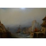 Early 19th Century oil on canvas, Dutch sailing vessel entering harbour, 17ins x 23ins, housed in
