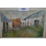 Elizabeth Taggart, watercolour, study of farm buildings, 4.25ins x 6.25ins, gilt framed