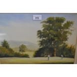 David Runnalls, watercolour, figures on a golf course, signed, 10ins x 14.5ins, gilt framed