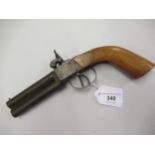 Antique twin barrel percussion pistol (at fault)