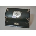 Edwardian green leather stationery box with silver mounts embossed Whispers design