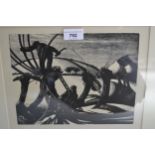 Clare Leighton, woodcut print, figures pollarding trees, unsigned, 8ins x 10ins