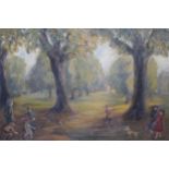 Oil on canvas with children playing in a parkland landscape, signed verso Robin Darwin, 15.5ins x