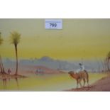 Group of five various framed watercolours, desert scenes