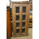 Indian carved wooden Almirah cabinet with twin lattice work panel doors, 33.5ins wide x 16ins deep x