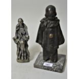 Small Continental dark patinated bronze figure of a child on a marble base, 10ins high together with