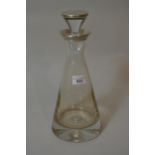 20th Century silver mounted conical blown glass decanter with stopper, 12.5ins high